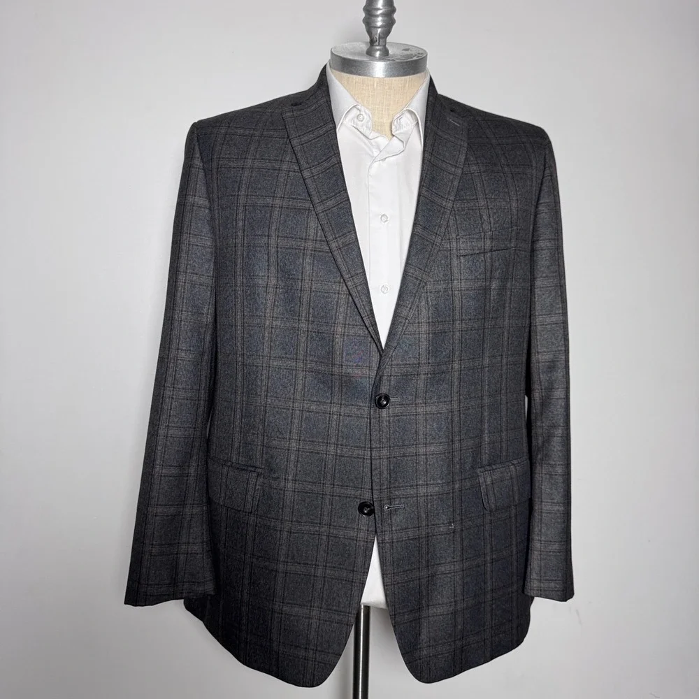 Michael Kors Blazer Mens 48L Grey Plaid Two-Button Notch Lapel Double Vent